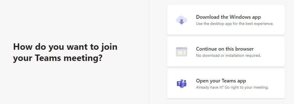 Join Microsoft Teams Meetings Options